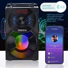 img 2 attached to 🔊 TENMIYA A13 Портативная акустическая система Bluetooth: Богатые басы, сабвуфер, радио FM, светодиодные огни - Идеально подходит для вечеринок на открытом/закрытом воздухе, дома, путешествий и кемпинга - С пультом дистанционного управления