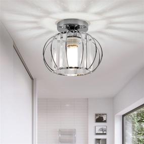 img 4 attached to Sleek Silver Semi Flush Mount Ceiling Light Fixture: Enhance Your Space with Modern Metal Chrome Pendant Light, Antique Chandelier Crystal Ceiling Lamp, Ideal Farmhouse Lighting for Hallway, Kitchen Island, Porch, Corridor, Bedroom, Bar