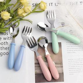img 1 attached to 🍴 Set of 6 Stainless Steel Toddler Utensils - Baby Forks and Spoons - Kids Silverware and Children's Flatware - Round Handle Cutlery Set for LunchBox - Includes 3 Safe Forks and 3 Children's Spoons