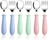 🍴 set of 6 stainless steel toddler utensils - baby forks and spoons - kids silverware and children's flatware - round handle cutlery set for lunchbox - includes 3 safe forks and 3 children's spoons logo