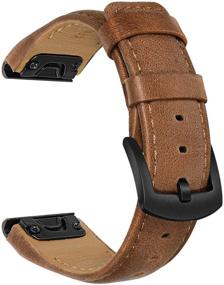 img 4 attached to TRUMiRR 26mm Genuine Cowhide Leather Watchband for Garmin Fenix 6X / 6X Pro / 5X / 5X Plus - Quick Release Easy Fit Sports Wristband for Fenix 3 / 3 HR / Descent Mk1 Mk2 Mk2i