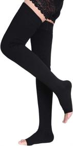 img 1 attached to 🧦 20-30 mmHg Open Toe Thigh High Compression Stockings for Men & Women - Improve Circulation and Reduce Leg Fatigue