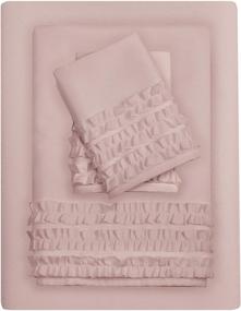 img 3 attached to 💖 Intelligent Design Queen Pink Ruffled Bed Sheets Set for a Stylish Bedroom