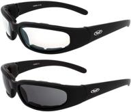 🕶️ global vision chicago padded motorcycle sunglasses: black frames, clear + smoke lenses - set of 2 pairs logo