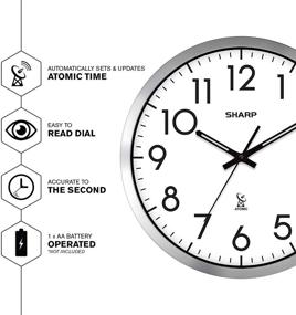 img 2 attached to 🕰️ Sharp Atomic Analog Wall Clock - 12 Inch Silver Brushed Finish - Automatic Time Setting - Battery Operated - Easy-to-Read & User-Friendly - Versatile Design for Any Decor