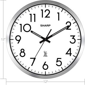 img 1 attached to 🕰️ Sharp Atomic Analog Wall Clock - 12 Inch Silver Brushed Finish - Automatic Time Setting - Battery Operated - Easy-to-Read & User-Friendly - Versatile Design for Any Decor