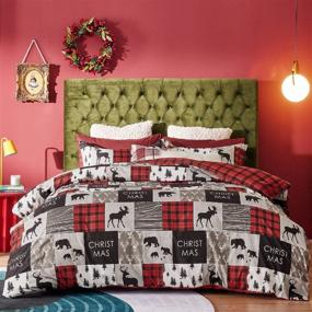 img 4 attached to 🎄 Bedsure Christmas Duvet Cover Set - Reversible Queen Size Christmas Bedding with 2 Pillowcases, Festive Christmas Plaid Design, Buffalo Check Printed Holiday Duvet Cover Set (Queen, Christmas Plaid)