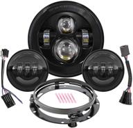 7 inch round led headlight bulb kit with 4.5 inch passing lamps fog lights mounting ring for harley-davidson street glide, ultra classic, road king, electra glide, and more (black) logo
