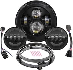 img 4 attached to 7 Inch Round LED Headlight Bulb Kit with 4.5 Inch Passing Lamps Fog Lights Mounting Ring for Harley-Davidson Street Glide, Ultra Classic, Road King, Electra Glide, and more (Black)