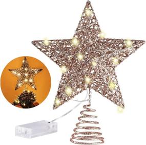 img 4 attached to 🎄 MAGAIO 10 Inches Rose Gold Glittered Christmas Tree Topper with 20 LED Lights - Winter Xmas Decorations for Home Party Holiday - Warm White