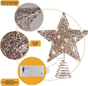 img 1 attached to 🎄 MAGAIO 10 Inches Rose Gold Glittered Christmas Tree Topper with 20 LED Lights - Winter Xmas Decorations for Home Party Holiday - Warm White