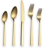 🍽️ premium matte gold silverware set, berglander satin gold flatware set, high-quality stainless steel with durable titianium plating, elegant brushed gold cutlery set, service for 4 (matte gold) logo