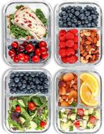 🍱 32 oz glass meal prep containers - 4 pack of 2 & 3 compartment glass food storage containers with lids for portion control, airtight glass lunch box, bento box lunch containers логотип