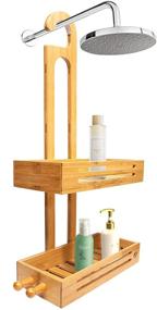 img 4 attached to 🚿 Rustproof Bamboo Hanging Shower Caddy by Crew & Axel - 2 Level Storage Organizer | Waterproof & Anti-Stain | Over the Shower Head Caddy | 27"x11"x5