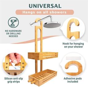 img 2 attached to 🚿 Rustproof Bamboo Hanging Shower Caddy by Crew & Axel - 2 Level Storage Organizer | Waterproof & Anti-Stain | Over the Shower Head Caddy | 27"x11"x5