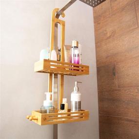 img 3 attached to 🚿 Rustproof Bamboo Hanging Shower Caddy by Crew & Axel - 2 Level Storage Organizer | Waterproof & Anti-Stain | Over the Shower Head Caddy | 27"x11"x5