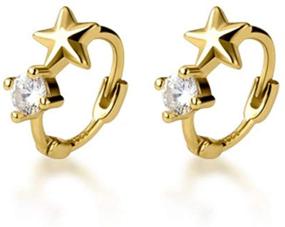 img 4 attached to S925 Sterling Silver CZ Star Cartilage Mini Tiny Cuff Hoop Earrings: Stylish Hypoallergenic Jewelry for Women, Teen Girls, and Sensitive Ears - Perfect Tragus Huggie Hoops!