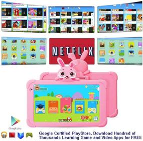 img 2 attached to Планшет для детей с WiFi на Android для малышей 7 дюймов, 32 Гб, четырехъядерный, дружелюбный к детям с Bluetooth, камера, поддержка Netflix и YouTube, родительский контроль и аккумулятор 4000 мАч (розовый)