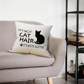 img 3 attached to 🐱 Mancheng-zi Funny Cat Pillow Case, Black Cat Cotton Linen Cushion Cover for Sofa Couch Bed, 18 x 18 Inch, Children Room Decoration, Kitty Glitter Design