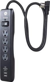 img 4 attached to 💡 GE 4-Outlet Surge Protector with USB Ports - 800 Joules, Twist to Lock Covers, 3 Ft Power Cord - UL Listed, Black (33654) - Buy Now!
