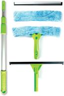 telescoping window cleaning kit: super squeegee + 3 section aluminum extension pole, lightweight all-in-one 5 piece set - microfiber glass washer brush x2, soft rubber strip x2 - ideal for windows logo