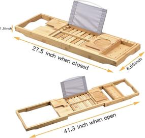 img 3 attached to Luxury Bathtub Caddy Tray，Bamboo Tray Storage & Organization