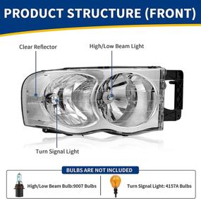 img 3 attached to Сборка фар высокого качества для пикап-трака Dodge Ram 2002-2005 гг. - фары стандарта OEM с хромированным корпусом и прозрачной линзой для отражения света от AUTOSAVER88.