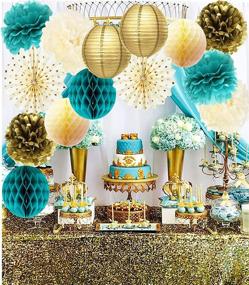 img 4 attached to 🎉 Teal Gold Birthday Party Decorations: Polka Dot Paper Fans for Wedding, Engagement, Bridal Shower, Bachelorette, and Turquoise Parties