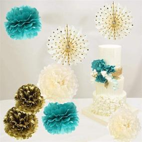 img 3 attached to 🎉 Teal Gold Birthday Party Decorations: Polka Dot Paper Fans for Wedding, Engagement, Bridal Shower, Bachelorette, and Turquoise Parties