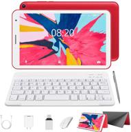 versatile android 10.0 2-in-1 tablet: 8 inch red tablet with keyboard mouse, 3gb ram, 32gb rom, dual camera, and 128gb extended storage – wifi tablet pc logo