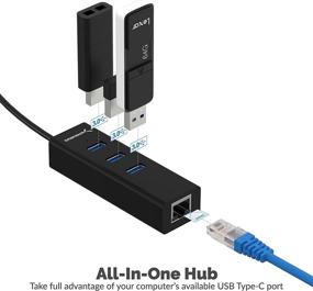 img 3 attached to Sabrent 3-Порт USB-C к USB 3.0 алюминиевый хаб с гигабитным Ethernet-портом - совместим с MacBook Pro, Chromebook, XPS и другими - встроенный кабель длиной 1 фут (Модель: HB-NTUC)