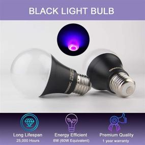 img 2 attached to UV LED Black Light Bulb - 2 Pack, 8W (60W Equivalent) A19 E26 Blacklight Bulb UVA Level 385-400nm: Perfect for Body Paint, Club Parties, and Neon Posters