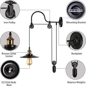 img 2 attached to 🔧 BAYCHEER Industrial Adjustable Gooseneck Wall Sconce: Stylish Black Mounted Lamp with Pulley and E26 Light Bulb Socket, Ideal for Indoor Restaurant Barn