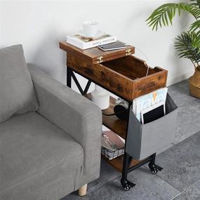 img 1 attached to 🏮 Convenient Rolling End Table: Power Outlet, Flip Top Design, Storage Shelf and Fabric Bag - Ideal for Small Spaces, Living Rooms, Bedrooms - Rustic Brown