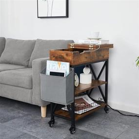 img 3 attached to 🏮 Convenient Rolling End Table: Power Outlet, Flip Top Design, Storage Shelf and Fabric Bag - Ideal for Small Spaces, Living Rooms, Bedrooms - Rustic Brown