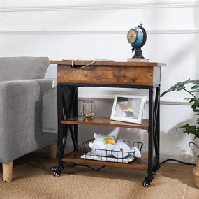 img 2 attached to 🏮 Convenient Rolling End Table: Power Outlet, Flip Top Design, Storage Shelf and Fabric Bag - Ideal for Small Spaces, Living Rooms, Bedrooms - Rustic Brown