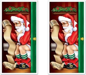img 1 attached to 🎅 Декоративные наклейки на дверь туалета с Санта-Клаусом Beistle - Рождественский декор и зимний праздничный аксессуар - размер 30" x 5', многоцветные.