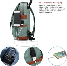 img 3 attached to 🎒 UGRACE Vintage Laptop Backpack with USB Charging Port, Stylish Water Resistant Travel Backpack, Casual Daypack for Men and Women, Fits up to 15.6-Inch Laptop, Green