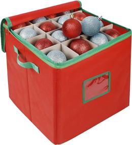 img 4 attached to 🎄 Blissun Christmas Ornament Storage Box: Organize & Protect up to 64 Ornaments with Adjustable Compartments and Carry Handles in Festive Red