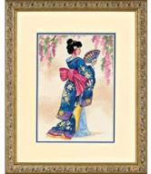 👘 elegant geisha counted cross stitch kit - dimensions gold collection, 18 count ivory aida, 5'' x 7'' for enhanced seo logo