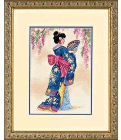 img 1 attached to 👘 Elegant Geisha Counted Cross Stitch Kit - Dimensions Gold Collection, 18 Count Ivory Aida, 5'' x 7'' for Enhanced SEO