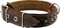 🐶 genuine leather braided studded dog collar: soft suede padded brown, 1.5" wide, fits 17"-21" neck logo