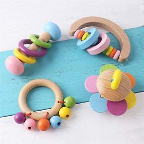 img 4 attached to 👶 Organic Montessori Baby Rattle Set: Promise Babe 4pc Wooden Toys for Intellectual Toddler Grasping – Perfect Newborn Gift