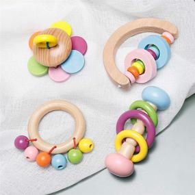 img 2 attached to 👶 Organic Montessori Baby Rattle Set: Promise Babe 4pc Wooden Toys for Intellectual Toddler Grasping – Perfect Newborn Gift