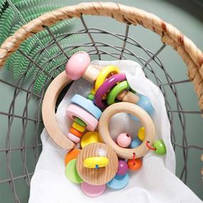 img 1 attached to 👶 Organic Montessori Baby Rattle Set: Promise Babe 4pc Wooden Toys for Intellectual Toddler Grasping – Perfect Newborn Gift