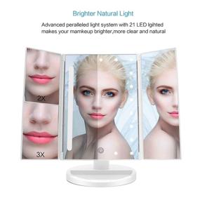 img 3 attached to 🔆 ASCINATE Lighted Makeup Mirror: Tri-Fold with 21 LED Lights, Touch Screen Dimming, 3X/2X/1X Magnification, 180 Degree Rotation (White)