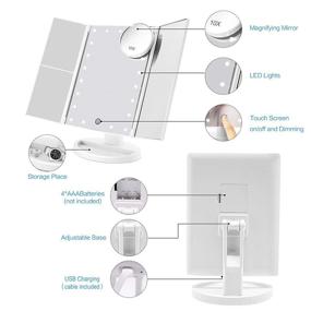 img 1 attached to 🔆 ASCINATE Lighted Makeup Mirror: Tri-Fold with 21 LED Lights, Touch Screen Dimming, 3X/2X/1X Magnification, 180 Degree Rotation (White)