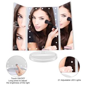 img 2 attached to 🔆 ASCINATE Lighted Makeup Mirror: Tri-Fold with 21 LED Lights, Touch Screen Dimming, 3X/2X/1X Magnification, 180 Degree Rotation (White)