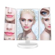 🔆 ascinate lighted makeup mirror: tri-fold with 21 led lights, touch screen dimming, 3x/2x/1x magnification, 180 degree rotation (white) logo