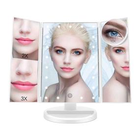 img 4 attached to 🔆 ASCINATE Lighted Makeup Mirror: Tri-Fold with 21 LED Lights, Touch Screen Dimming, 3X/2X/1X Magnification, 180 Degree Rotation (White)